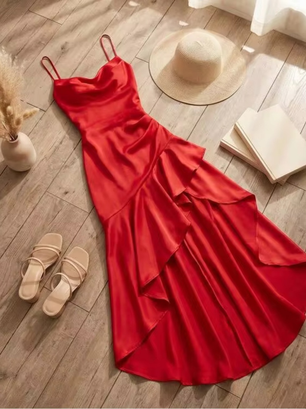 Red High-Slit Ruffle Maxi Skirt - Picture 5 of 6